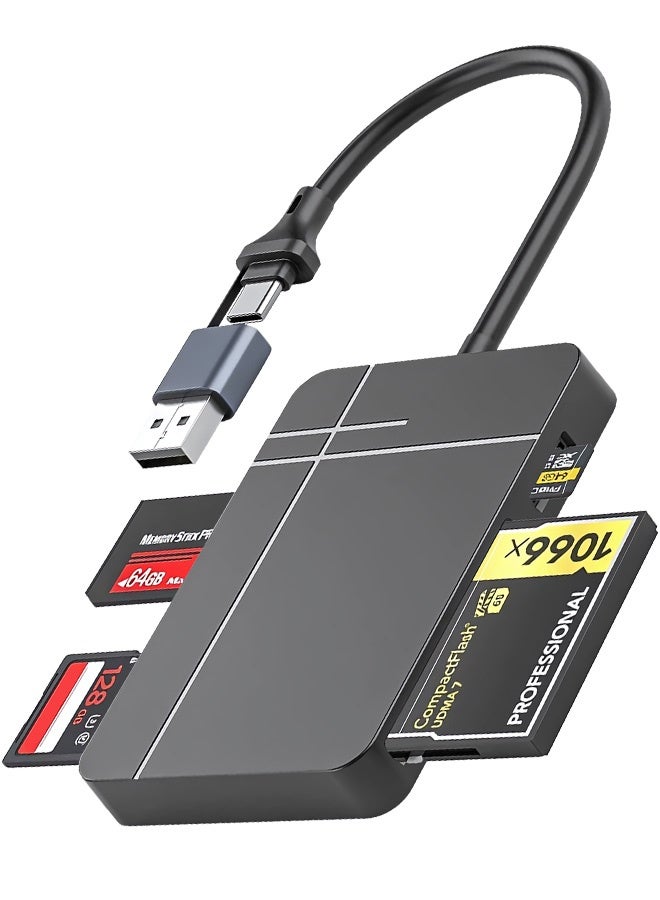بشكل مختصر 【4 في 1】 محور قارئ بطاقات متعدد USB C USB3.0، محور متعدد المنافذ من النوع C لبطاقات SD و CF و MS و microSD و Micro SDHC، متوافق مع iPhone 17/16/15 Pro Max و MacBook Air و iPad و Galaxy S26/S25 - Image 1